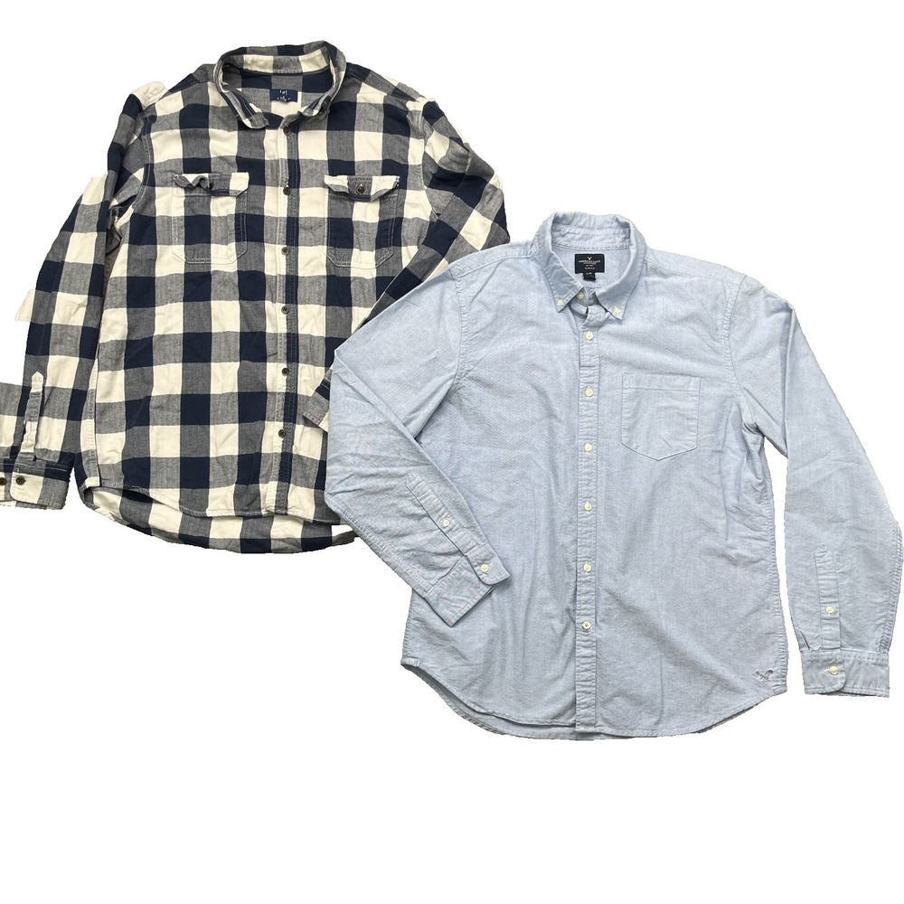 Button Up Shirt LOT 2 Men's Large Preppy Business Casual Modern Everyday Office